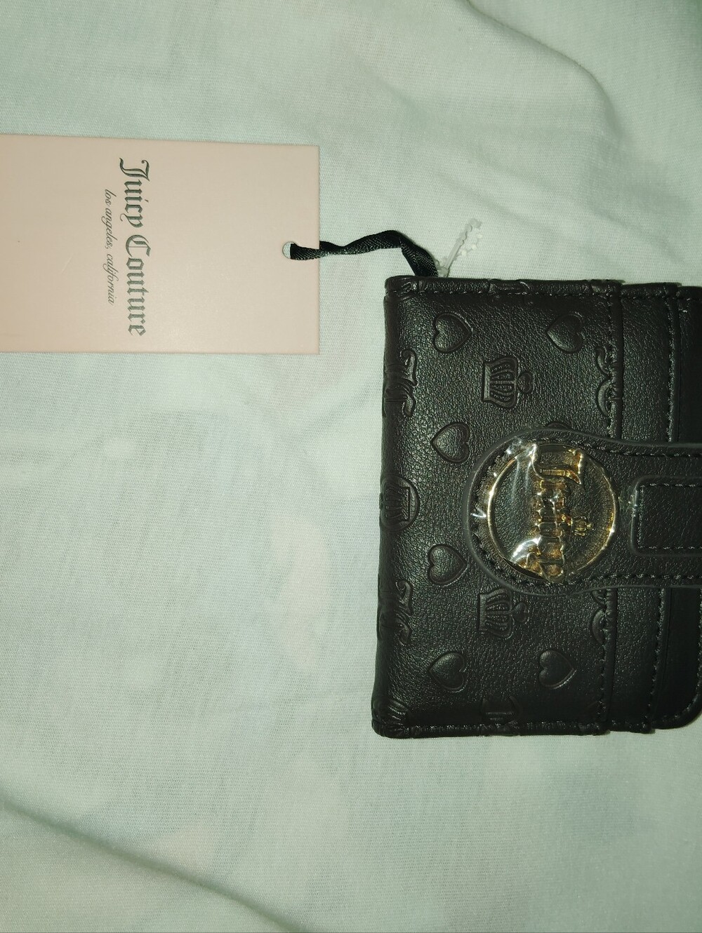 Juicy Couture Black Embossed Leather Card Wallet with Gold Logo